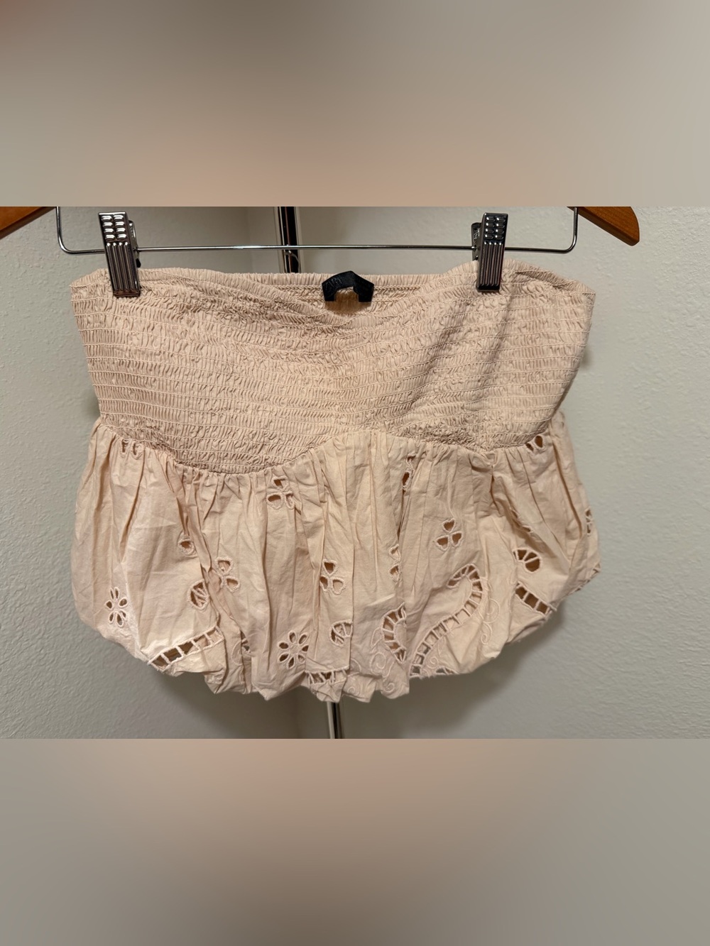 Zara Cream Smocked Eyelet Bandeau Top